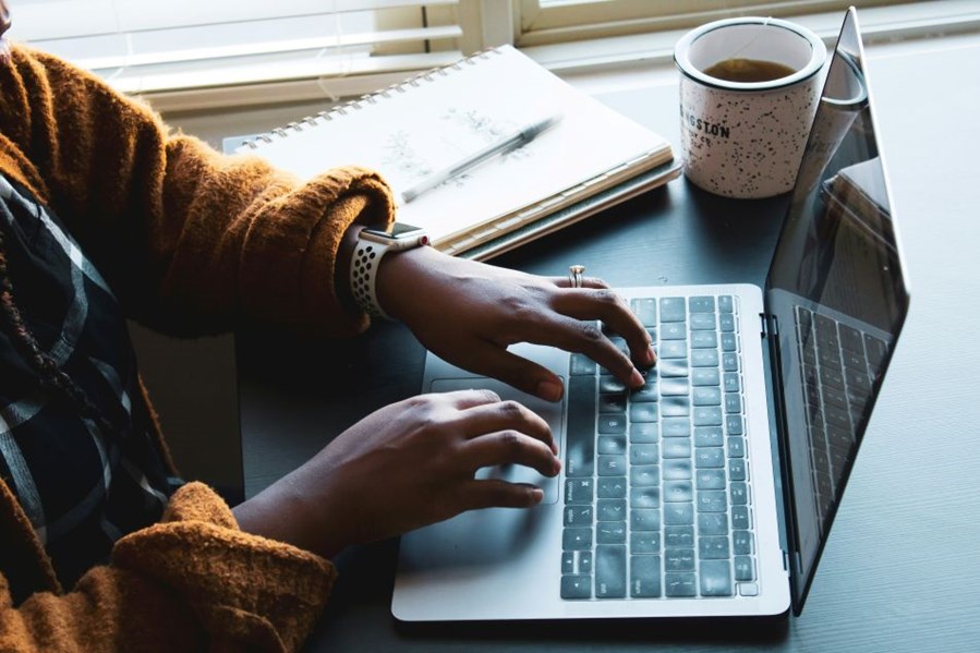 Woman working on a laptop