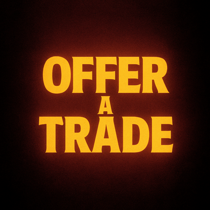 Black background with yellow glow writing that says 'Offer a trade'